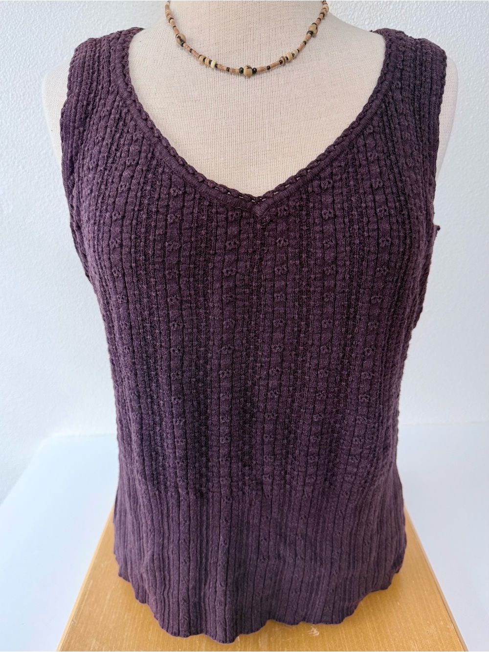 VTG Y2K Axcess Liz Claiborne Cable Knit Sweater Vest Purple Plum Crochet Tank XL